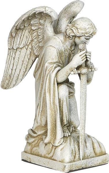 Male Angel Garden Statue Kneeling Sword Praying Outdoor Indoor Decor 13