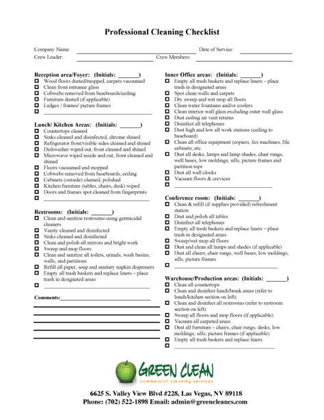Office Cleaning Checklist Green Clean Commercial Cleaning