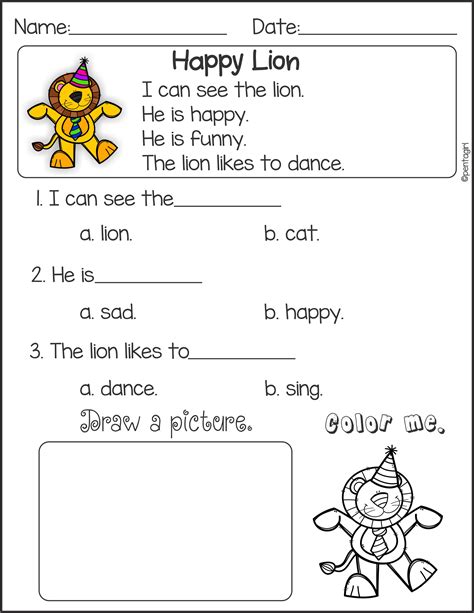 Reading Comprehension Worksheets Kindergarten