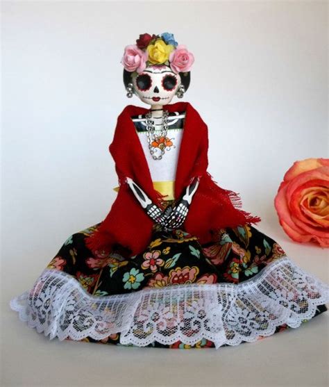 Seated Frida Paper Mache Catrina Day Of The Dead Frida Kahlo Doll By
