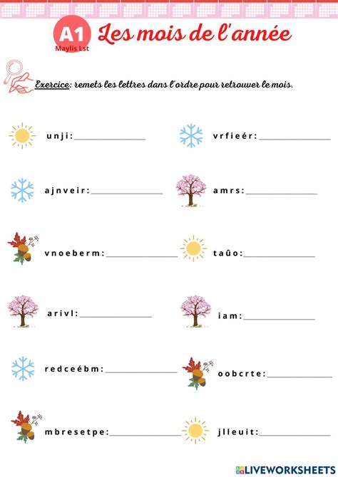 Les Mois De L Annee Online Exercise For Grade French Worksheets Hot Sex Picture