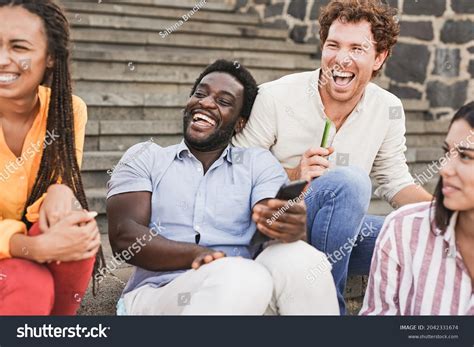 Group Young Multiracial People Having Fun Stock Photo 2042331674