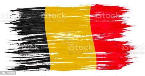 Art Brush Watercolor Painting Of Belgian Flag Blown In The Wind