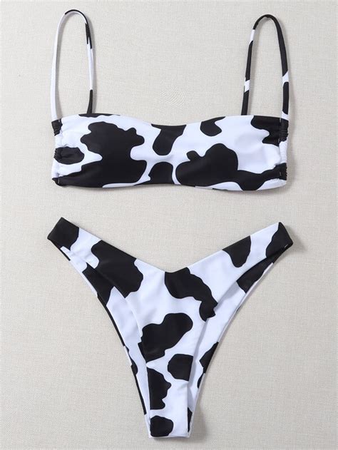 Cow Print High Leg Bikini Swimsuit Shein Usa