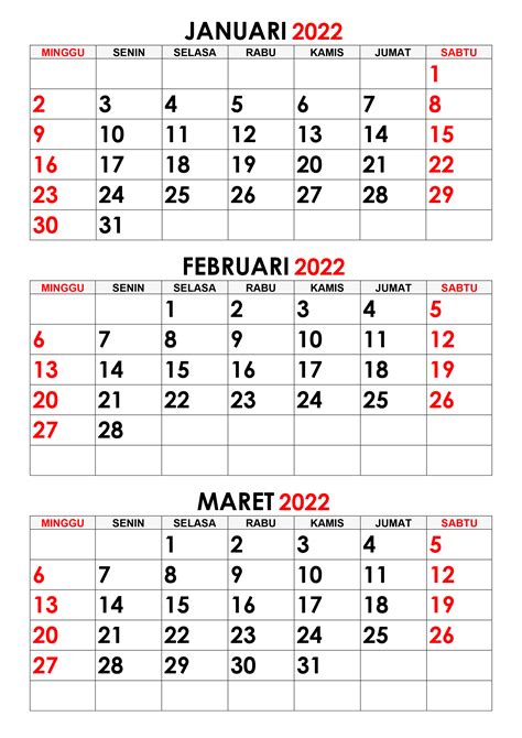Kalender Januari Februari Maret 2022 Kalender365su