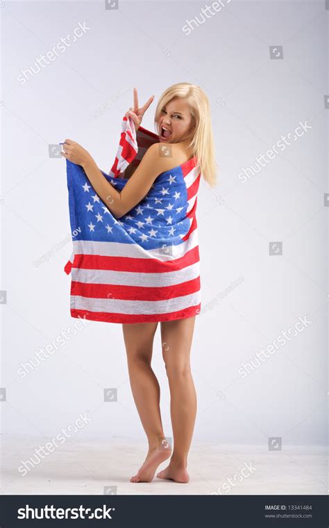 Naked Girl American Flag Stands Shows 스톡 사진 Shutterstock