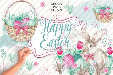 Watercolor Happy Easter Design 13007 Illustrations Design Bundles