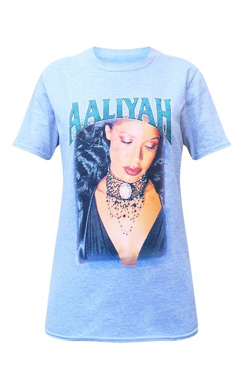 Grey Aaliyah Printed T Shirt Tops Prettylittlething