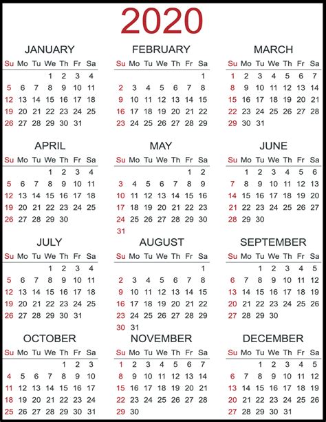 2020 Calendar Printable Free Pdf Calendar Printable Free