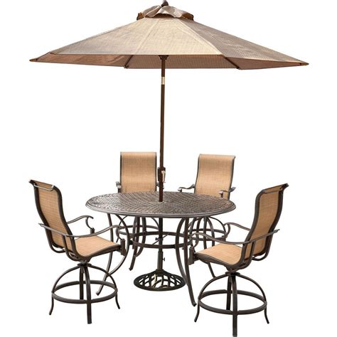Hanover Manor 5 Piece Aluminum Round Outdoor Bar Height Dining Set With