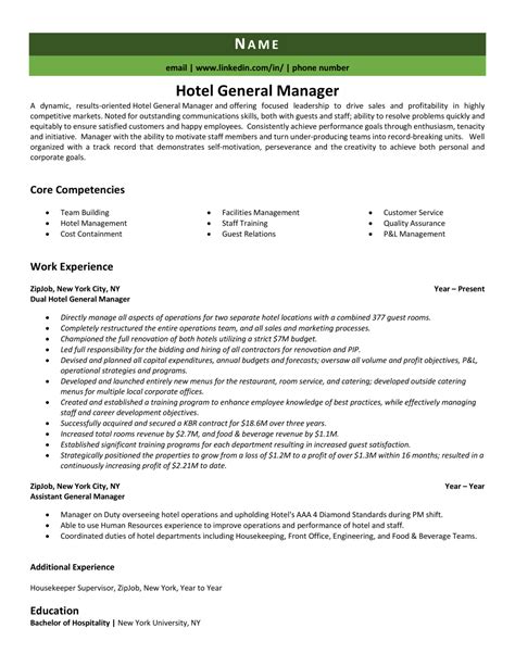 Hotel General Manager Resume Sample Amp 20 Skills To List Riset