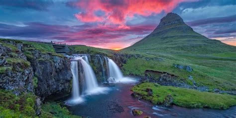 Sunset Over Kirkjufellsfoss Waterfall West Iceland Colby Brown