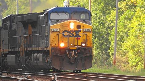 Csx Freight Train And Amtrak Passenger Train Cherry Run Youtube