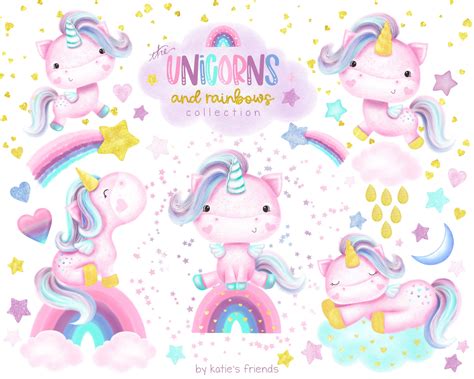 Unicorns And Rainbows Clipart Rainbow Unicorn Png Shooting Etsy