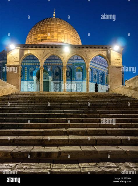 The Dome Of The Rock Field View Under Blue Sky At Sunrise Old City Of