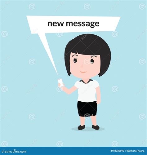 Business Woman Reading A Text Message Cartoon Stock Vector