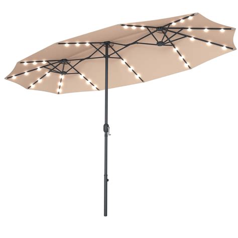15 Ft Solar Led Patio Double Sided Umbrella Outdoor Extra Large Market