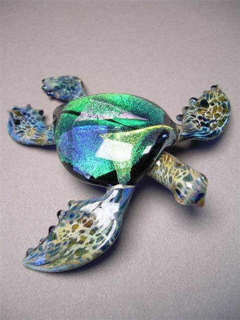 Handblown Glass Sculptured Sea Turtle With Dichroic By Glassnfire 89 00 Broken Glass Art Sea