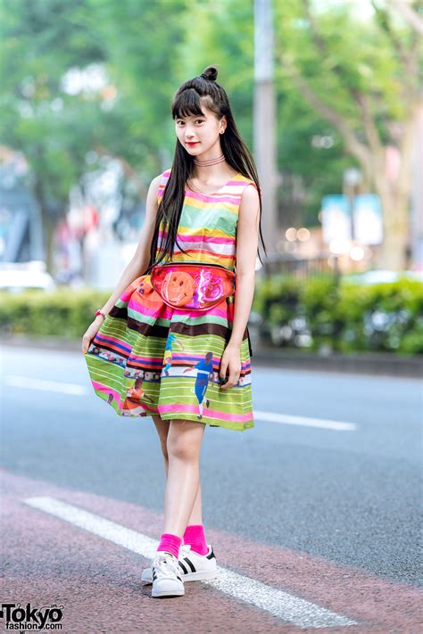Japanese Pop Idol And Model A Pon In Harajuku W Colorful Dress Adidas
