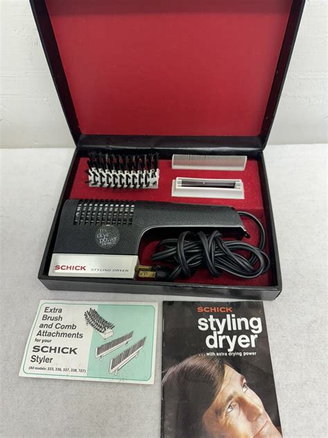 1970s Vintage Schick Mens Styling Hair Dryer In Box W Attachments