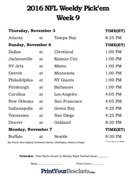 By jimmy kempski phillyvoice staff. Printable Week 9 NFL Schedule Pick Em Sheets | Football ...
