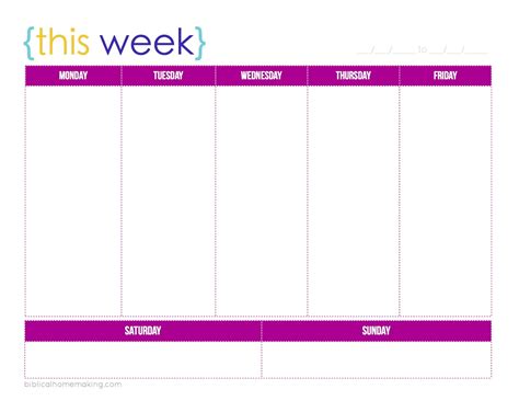 Generic Weekly Calendar With Time Slots Calendar Generic Weekly