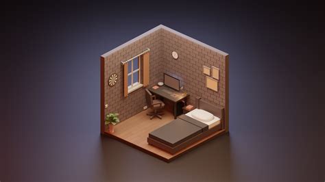 3d Model Isometric Low Poly Room Cgtrader