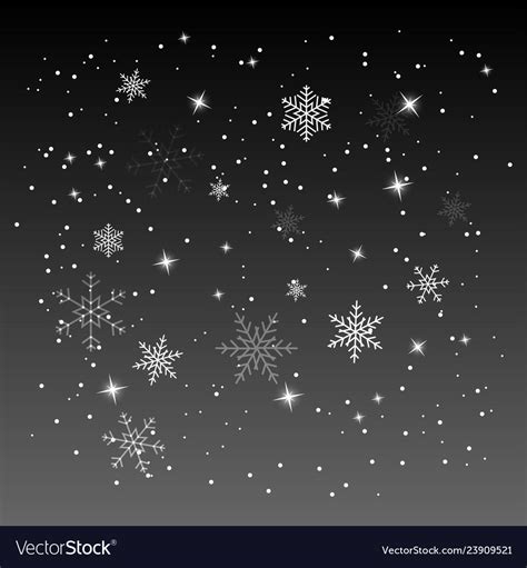 Snow With Snowflakes And Stars On Night Sky Vector Image