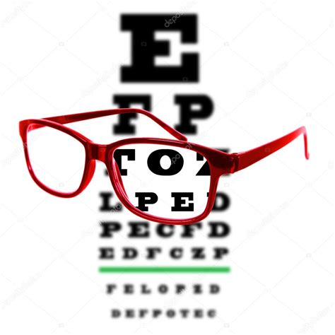 Eye Vision Test Chart Seen Through Eye Glasses White Background
