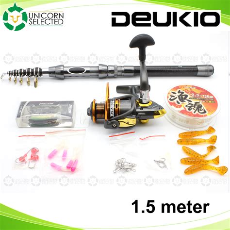 Deukio J2000 Telescopic Fishing Rod And Fishing Reel Gear Pole Set With