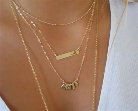 Delicate Gold Boho Necklace Layering Gold Necklace Beads Pendant