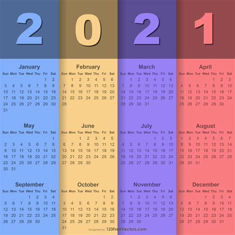 Free English Calendar 2021