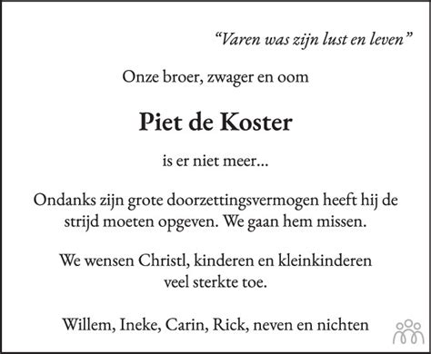 Piet De Koster 09 05 2022 Overlijdensbericht En Condoleances