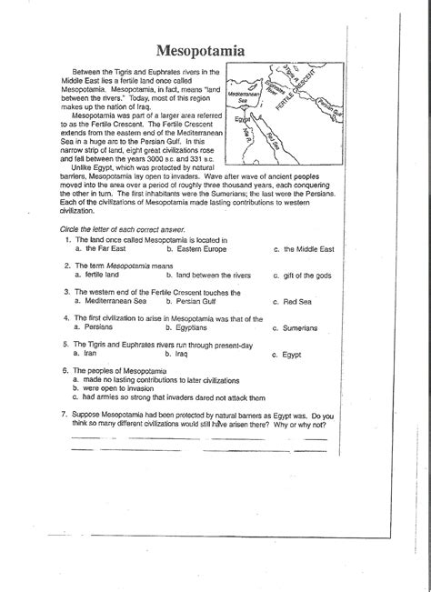 Ancient Civilization Mesopotamia Worksheet