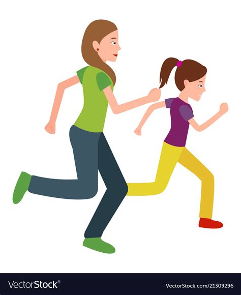 Mother And Daughter Run Jogging Together Vector Image