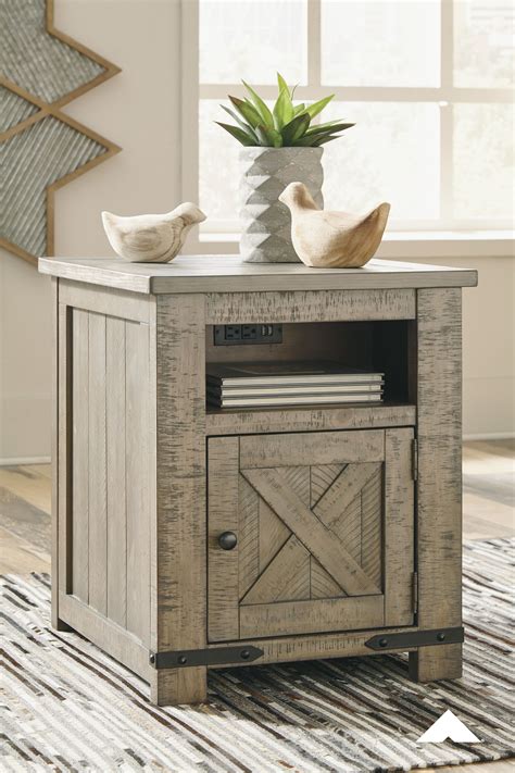Aldwin Gray Rectangular End Table Crafted With Solid Pine Wood