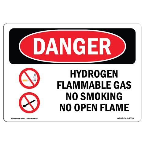 Osha Danger Hydrogen Flammable Gas No Smoking Open Flame Sign Or