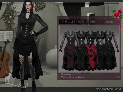 Modern Victorian Female Gothic Outfit Cisne Sims 4 Clothes Mod Modshost