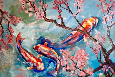 Colorful Original Koi Fish Painting Print On Canvas Or Paper Etsy
