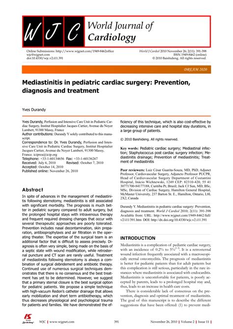 PDF Mediastinitis In Pediatric Cardiac Surgery Prevention Diagnosis
