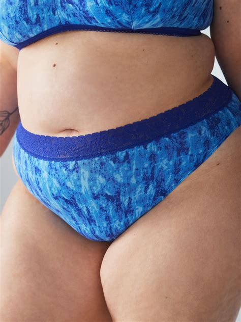 Cotton Essentials Lace Trim High Leg Bikini Panty In Blue Savage X Fenty
