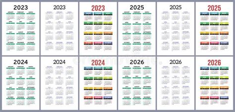 Calendars For 2023 2024 2025 And 2026 Years Color Vector Pocket