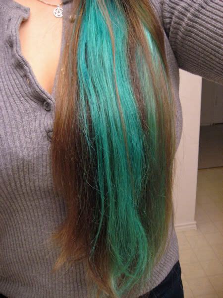 My Own Cz Freshly Dyed Teal Streak In Naturally Colored Brown Hair