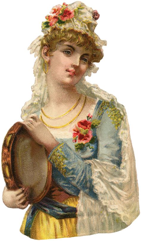 Stunning Victorian Gypsy Woman With Tambourine Image Vintage Gypsy