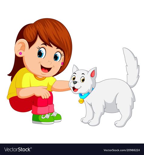 Little Girl And Her Pet Cat Royalty Free Vector Image