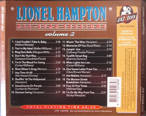 Lionel Hampton All Star Sessions Volume 2 Cd Compilation