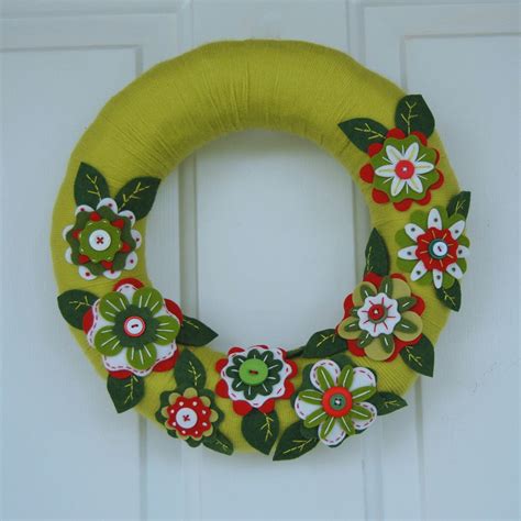 Christmas Wreath Felt Flower Wreath Embroidered Button Flowers 12 Size