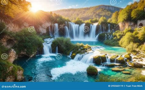 Amazing Nature Landscape Beautiful Waterfall At Sunrise Famous