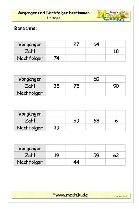Ihre suche hat ein ende: Vorgänger / Nachfolger bis 100 (Klasse 2) - mathiki.de ...