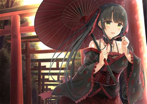 Download 2168x1536 Anime Gothic Girl Torii Shrine Lolita Umbrella